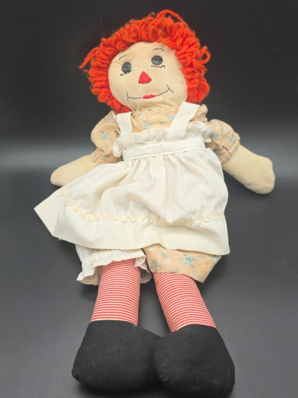 Vintage Handmade 19" Tall RAGGEDY ANN Doll, Removable Clothes Heart On Chest